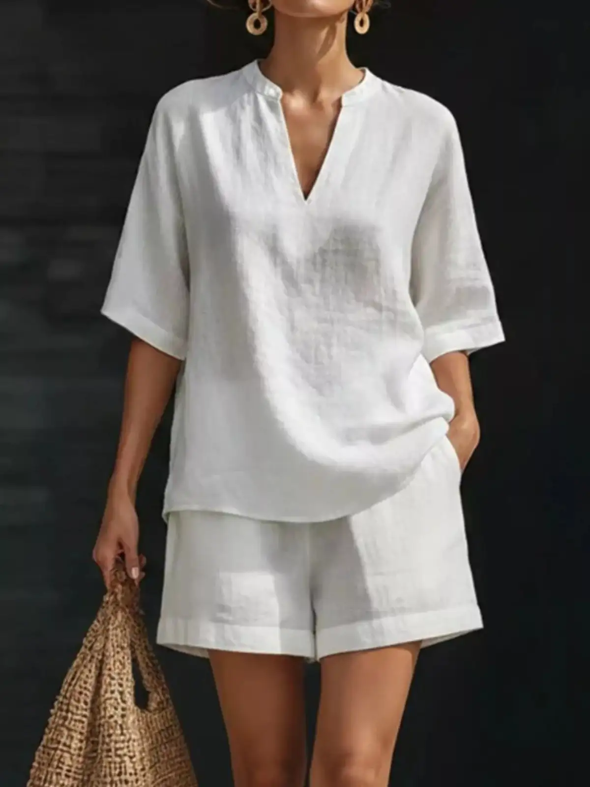 Modern Refined Pocketed Top and Shorts Matching Set
