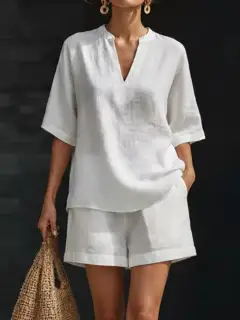 Modern Refined Pocketed Top and Shorts Matching Set