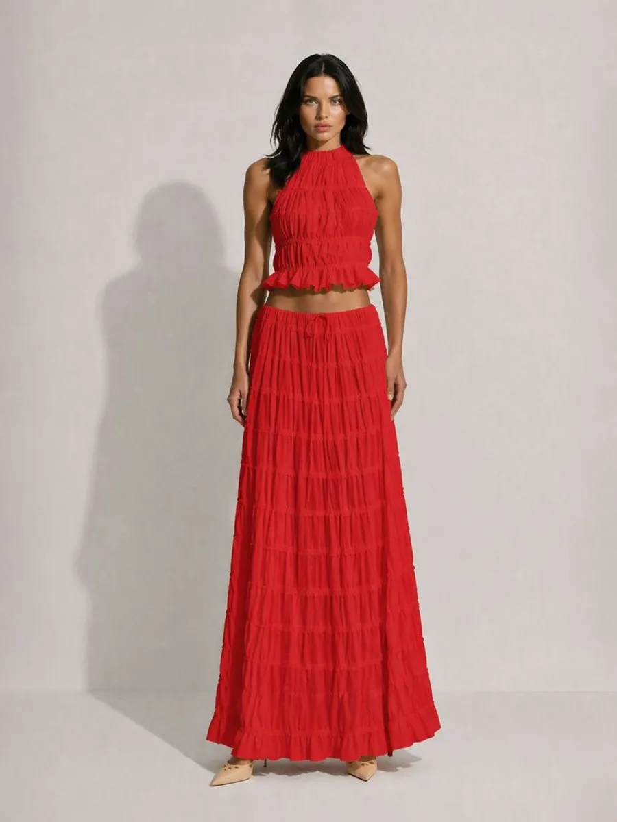 Anouk Two-Piece Pleated Chiffon Maxi Skirt Set