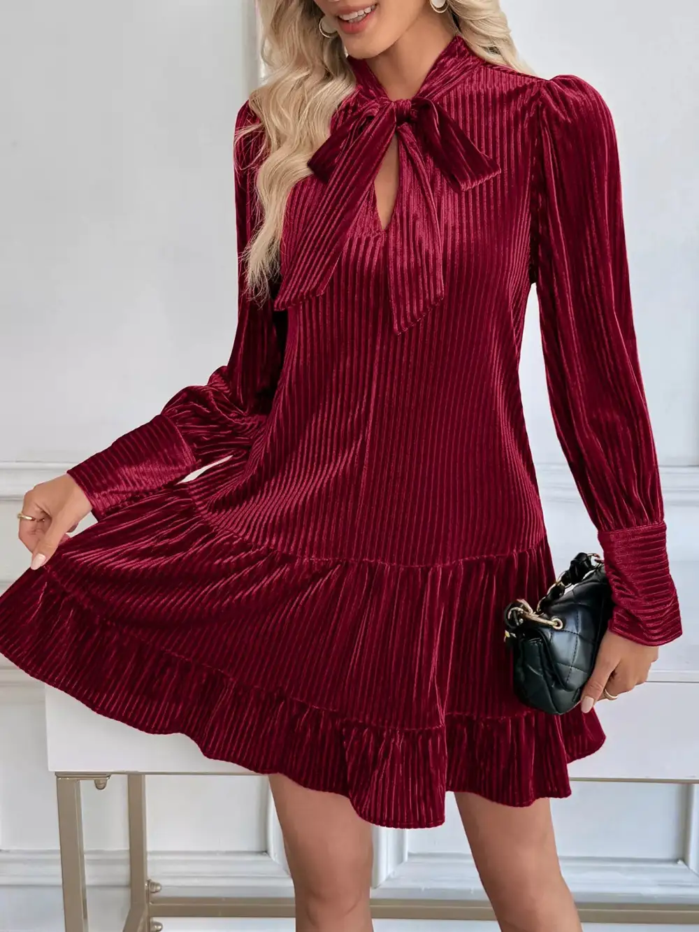 Tiered Velvet Mini Dress