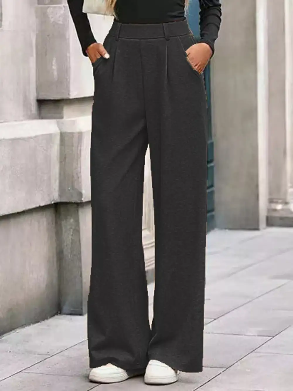 Wide Leg Pocketed Casual Pants