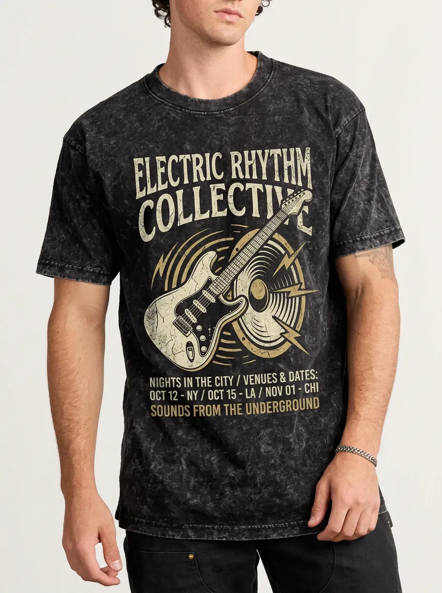 Men's Rock Music Lover Electric Guitar Graphic Printed T-shirt