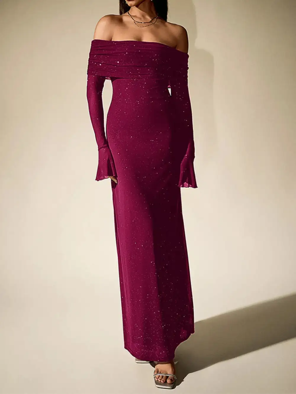 Glitter Off Shoulder Maxi Dress