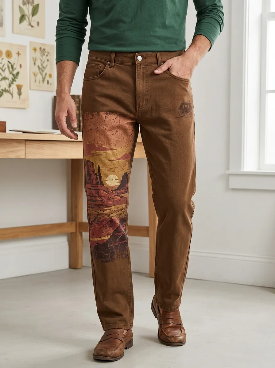 Men's Western Desert Landscape Wagon Printed Pants
