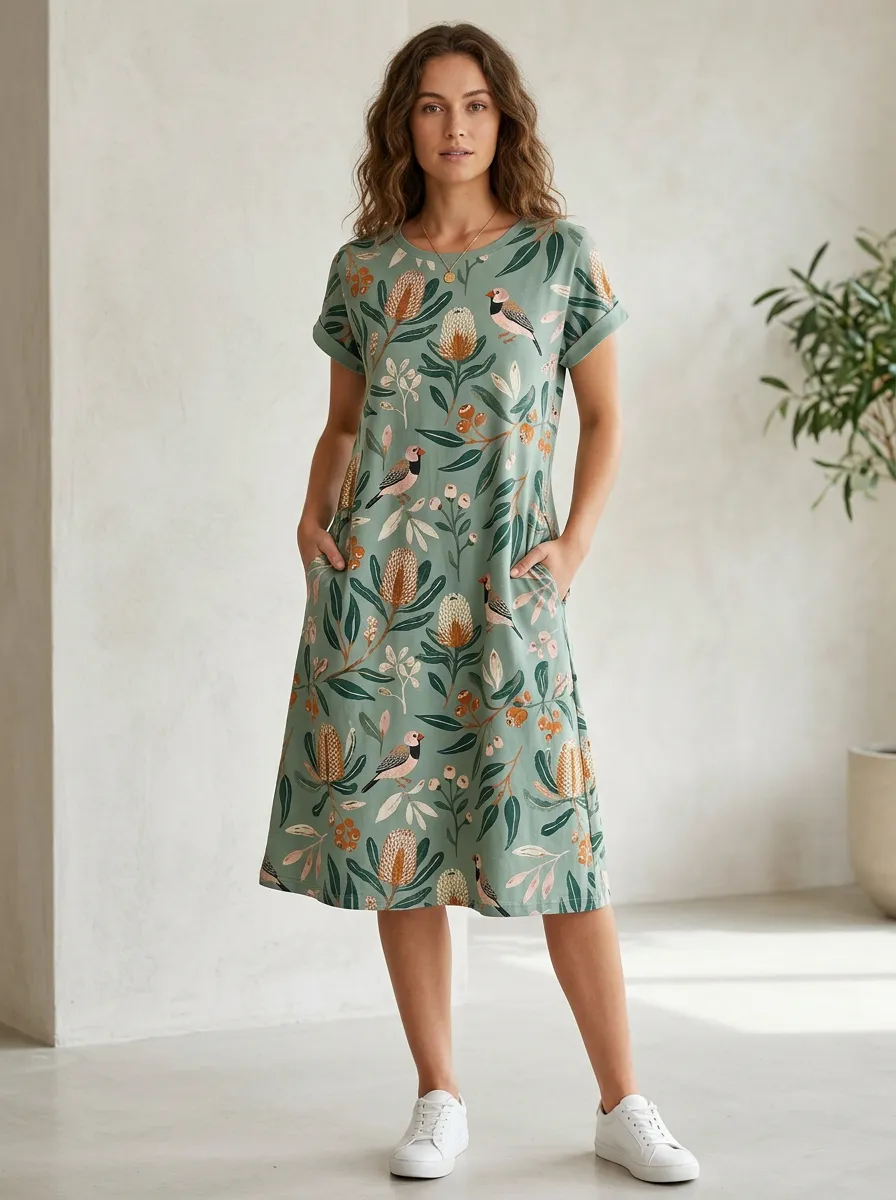 Botanical Bird Banksia Casual Dress