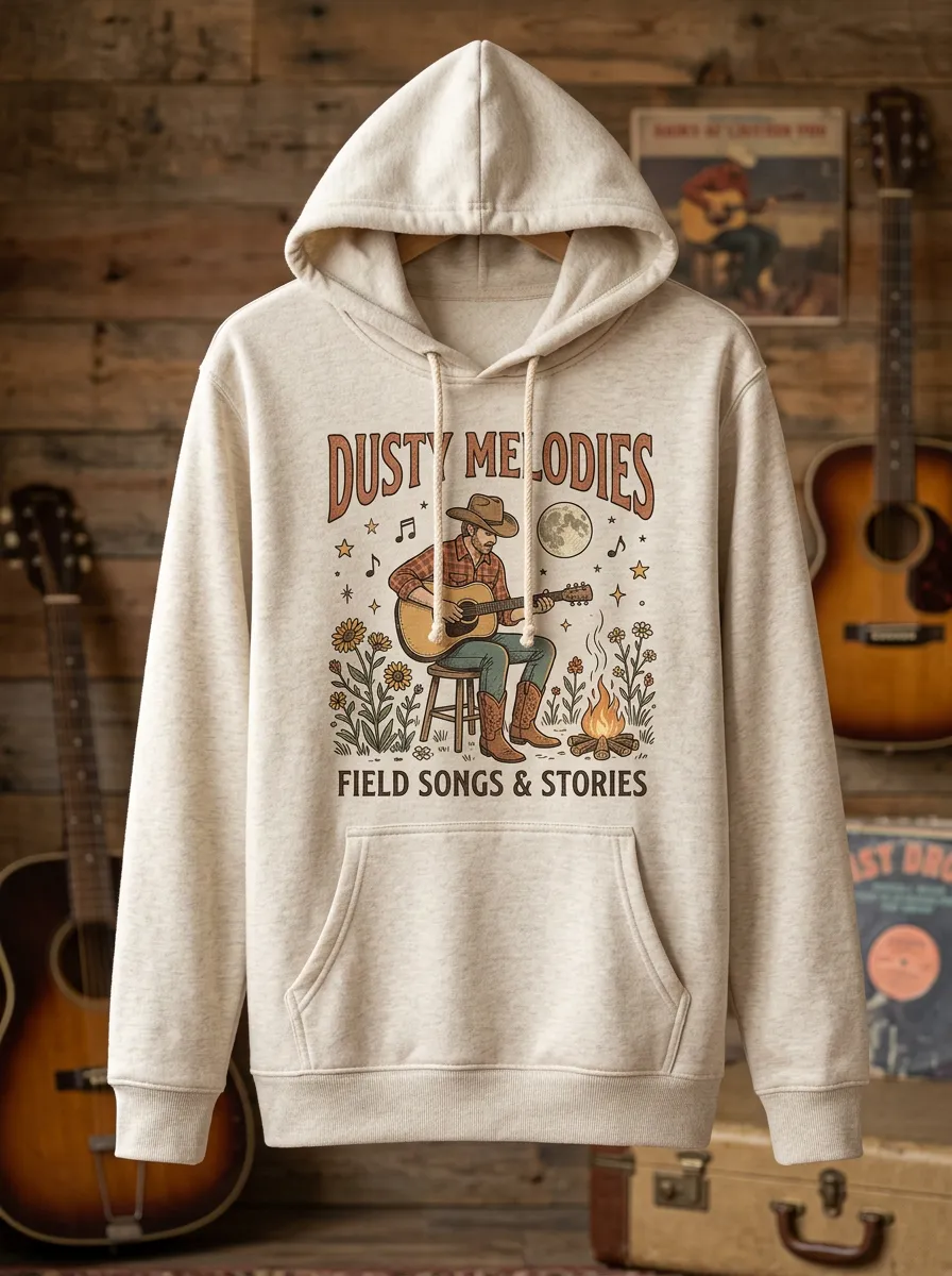 Acoustic Country Music Cowboy Guitar Campfire Pullover Hoodie