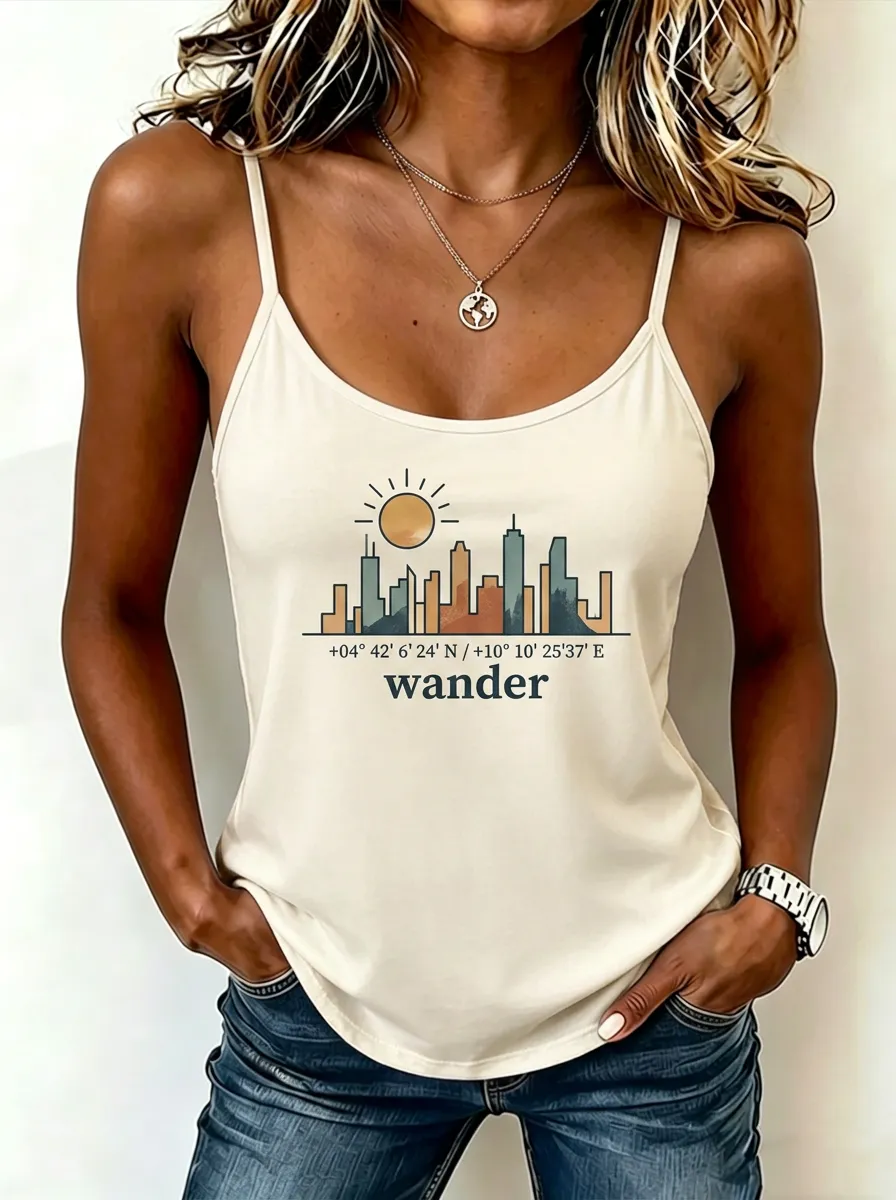 Wander Travel Lover City Skyline Sun Tank Top