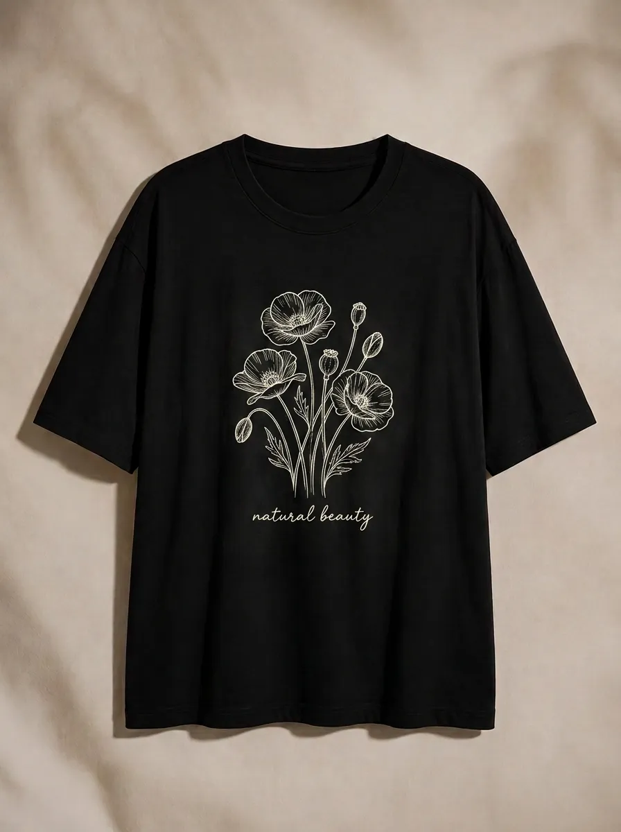 Women's Botanical Nature Lover Poppy Flower Printed T-shirt
