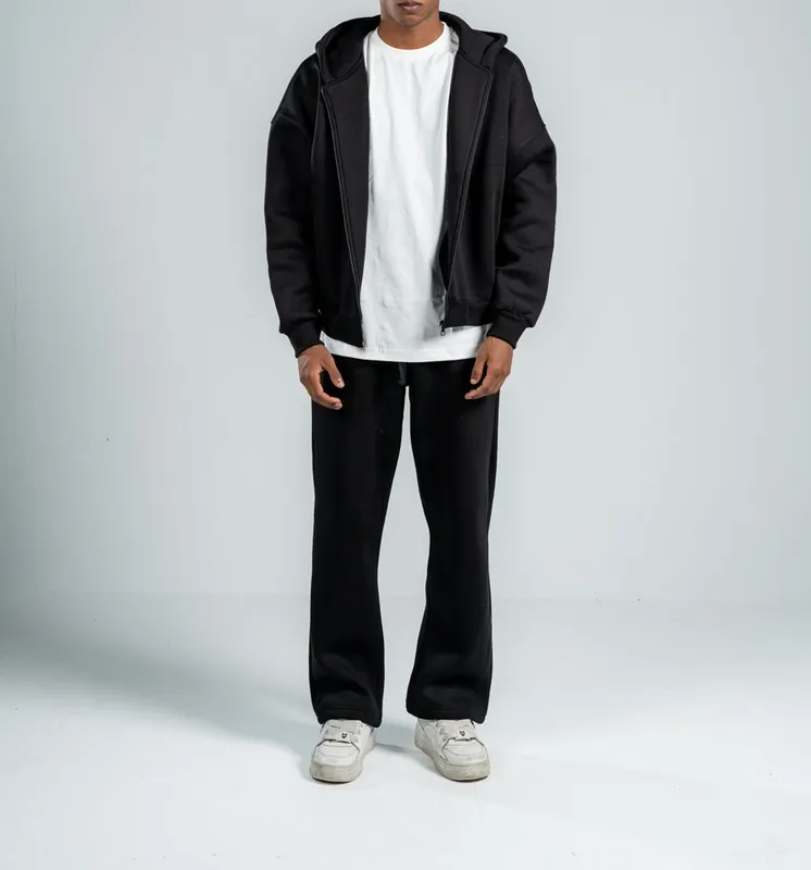 Black Zip Front Hooded Sweatshirt