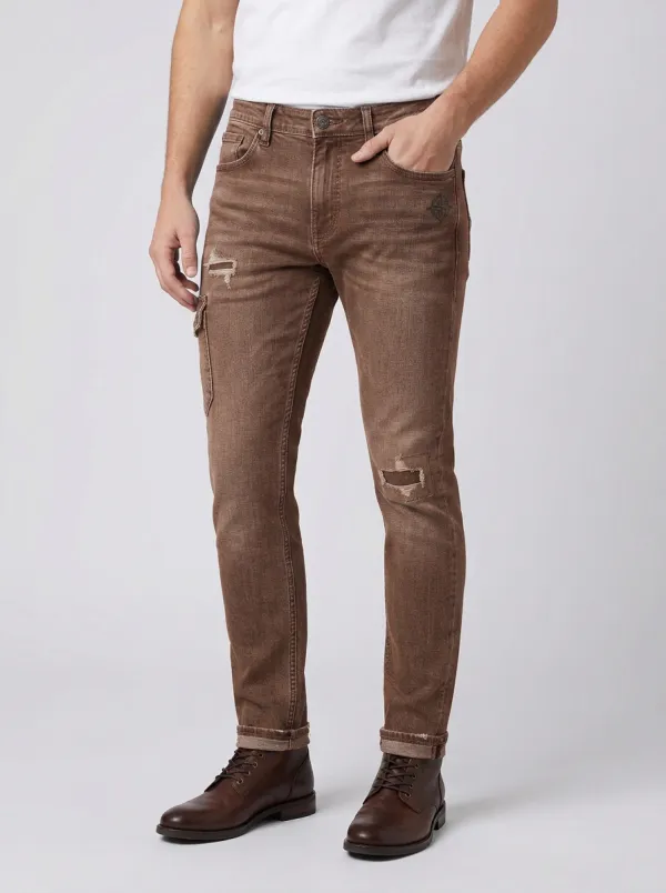 Men's Compass Distressed Graphic Slim-Fit Jeans