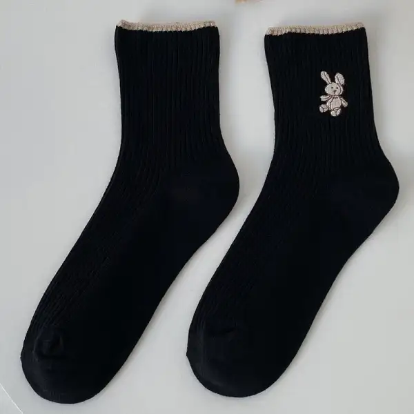 Ribbed Bunny Motif Knee High Socks