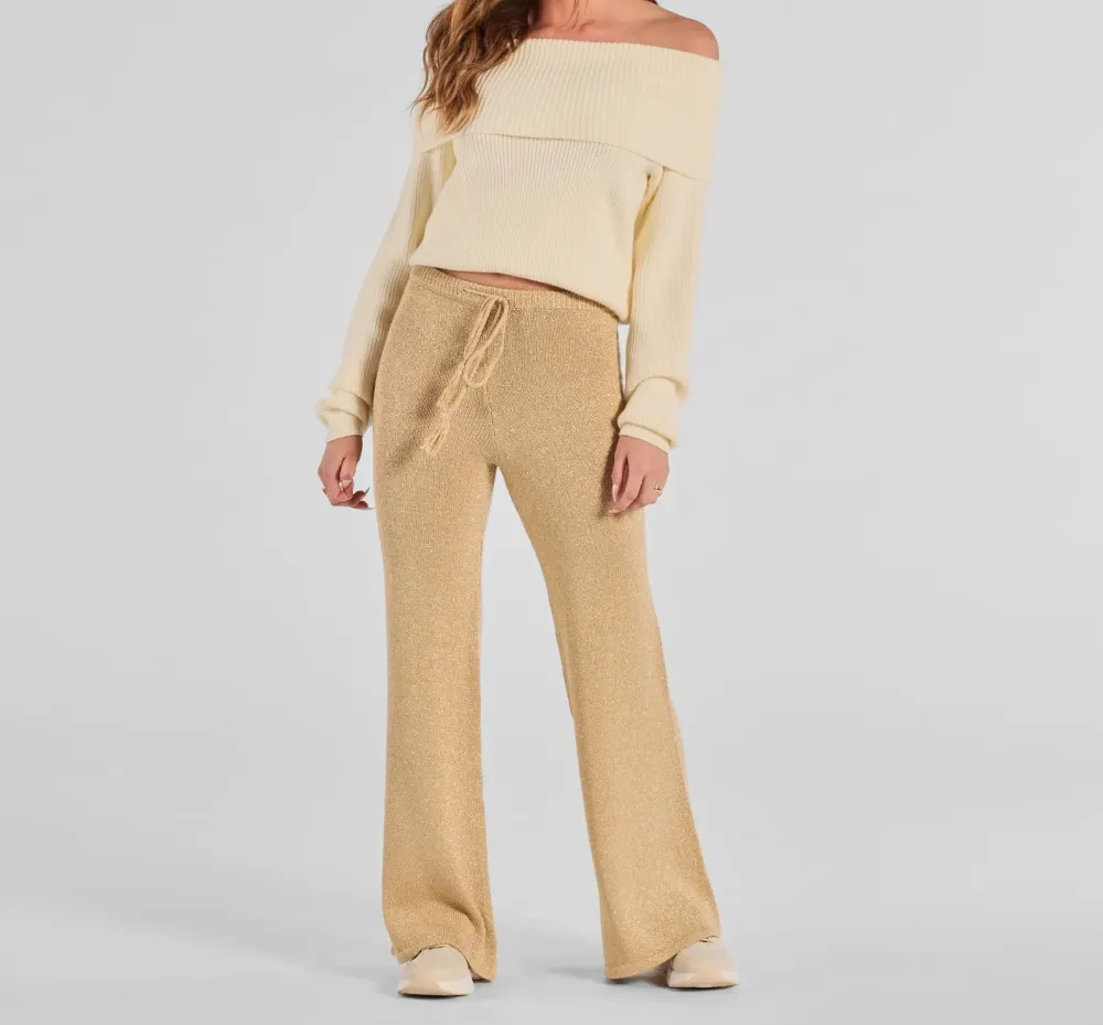 Gold Lurex Knit Straight-Leg Pants