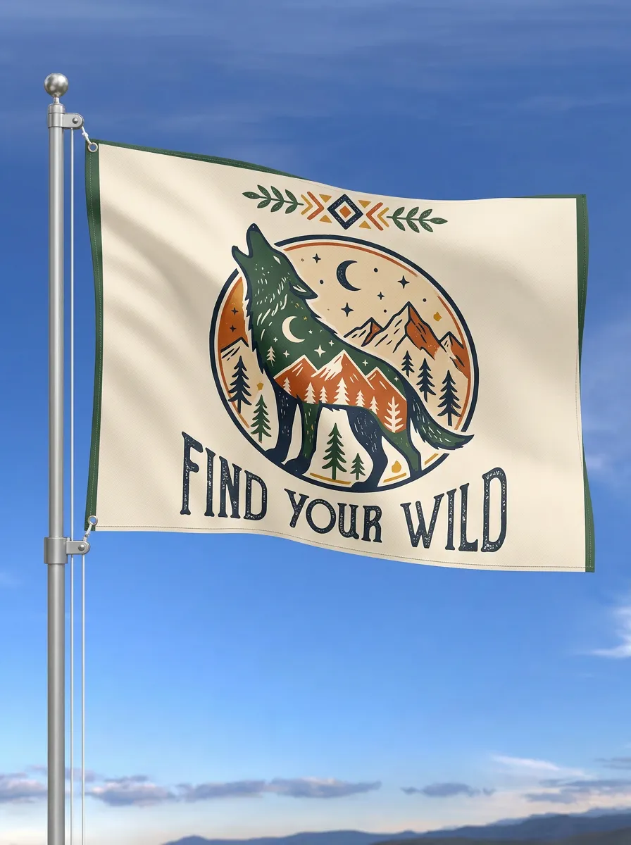 Howling Wolf Mountain Nature Flag