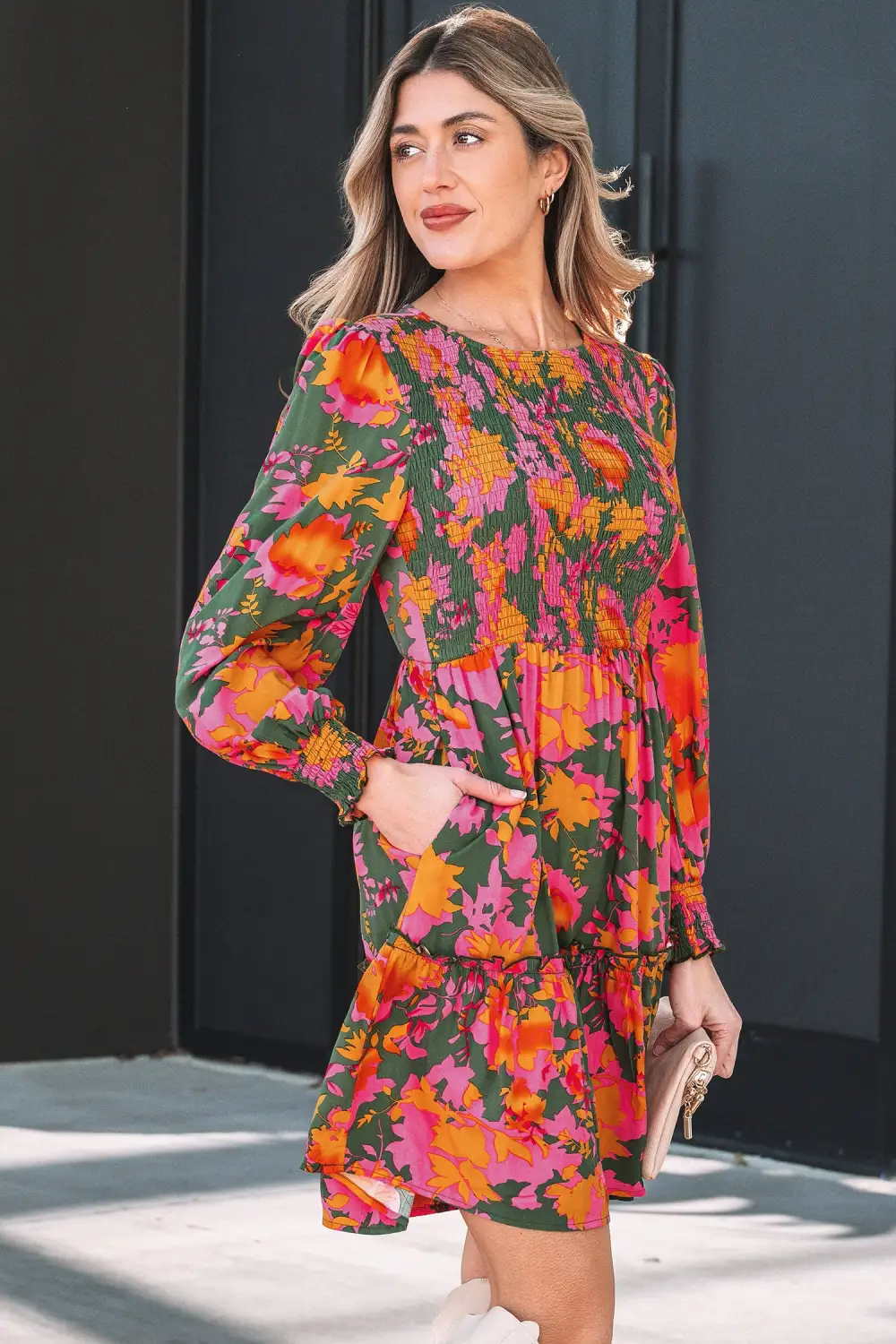 Balanced Detail Floral Printed Ruffle Mini Dress