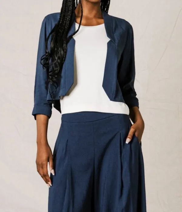 Linen Cropped Three-Quarter Sleeve Jacket