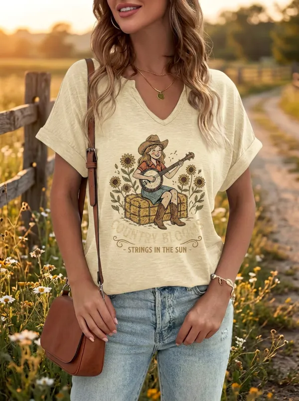 Floral Country Music Graphic T-Shirt