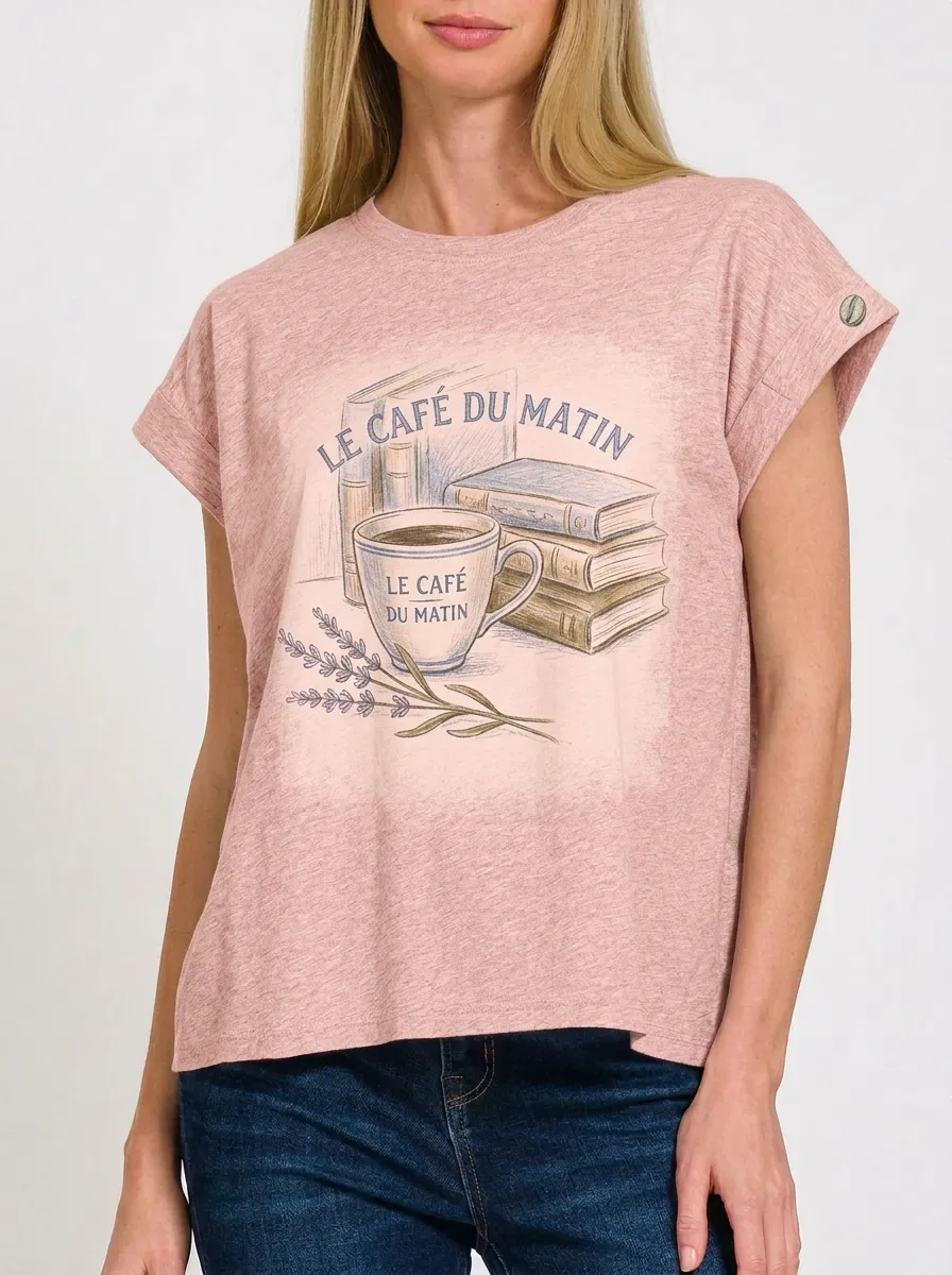 Women's Coffee Book Lover Lavender Printed T-shirt