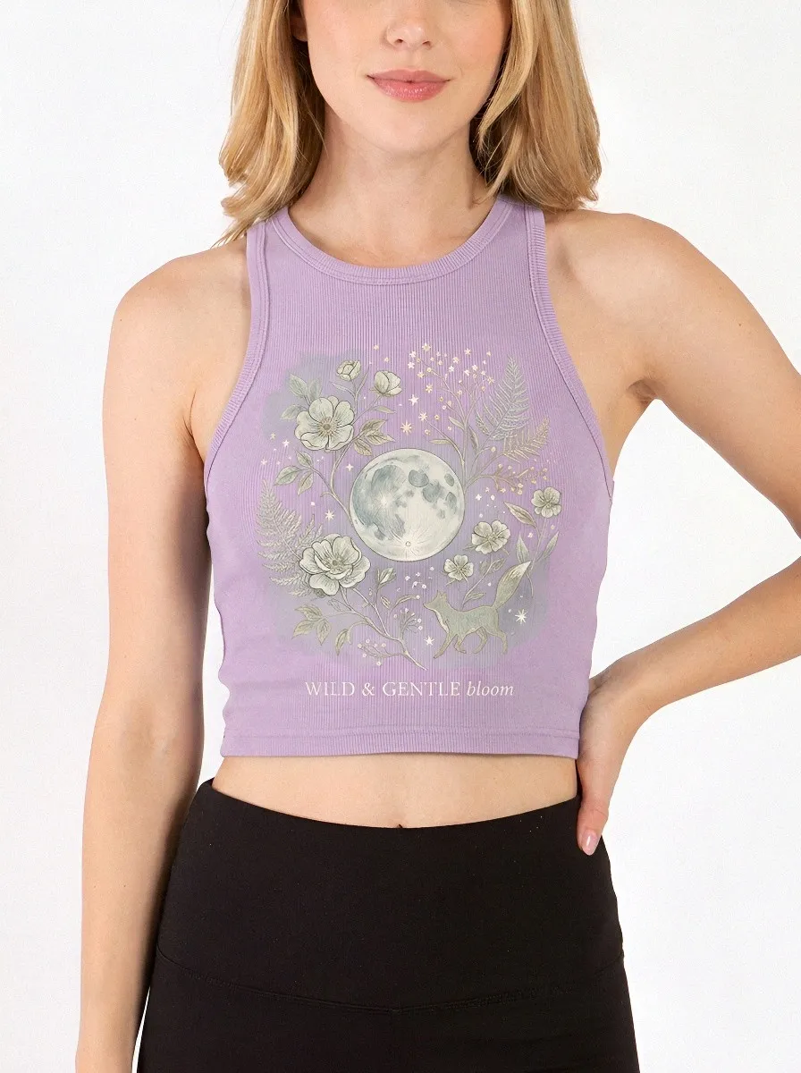 Women's Moon Fox Floral Nature Lover Printed Crop Top