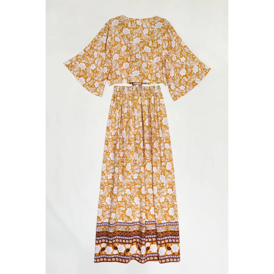 Refined Printed Half Sleeve Top And Slit Skirt Set