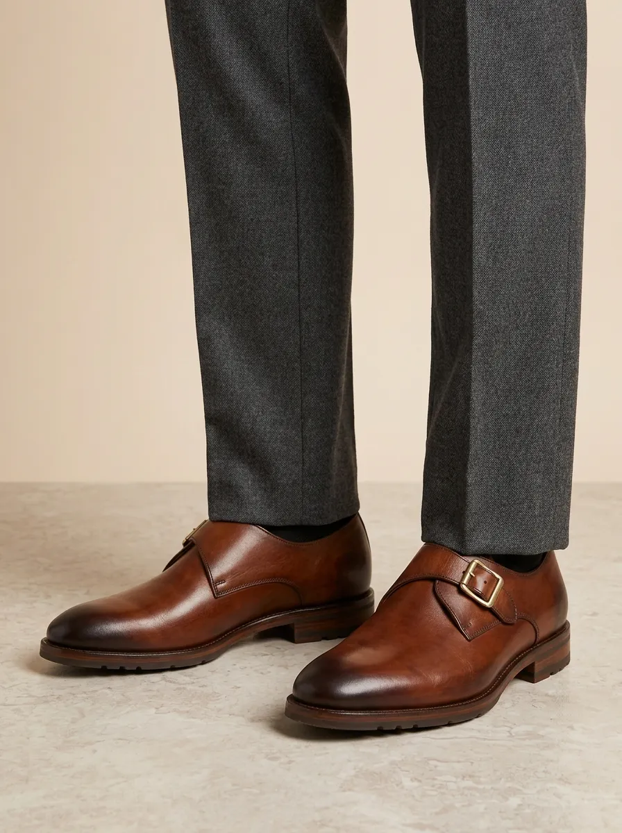 Men's Classic Business Leather Single Monk Strap Shoes