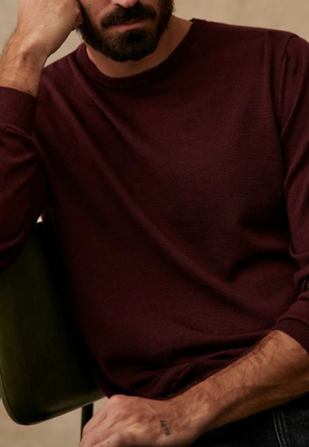 Burgundy Classic Crew Neck Knit Sweater