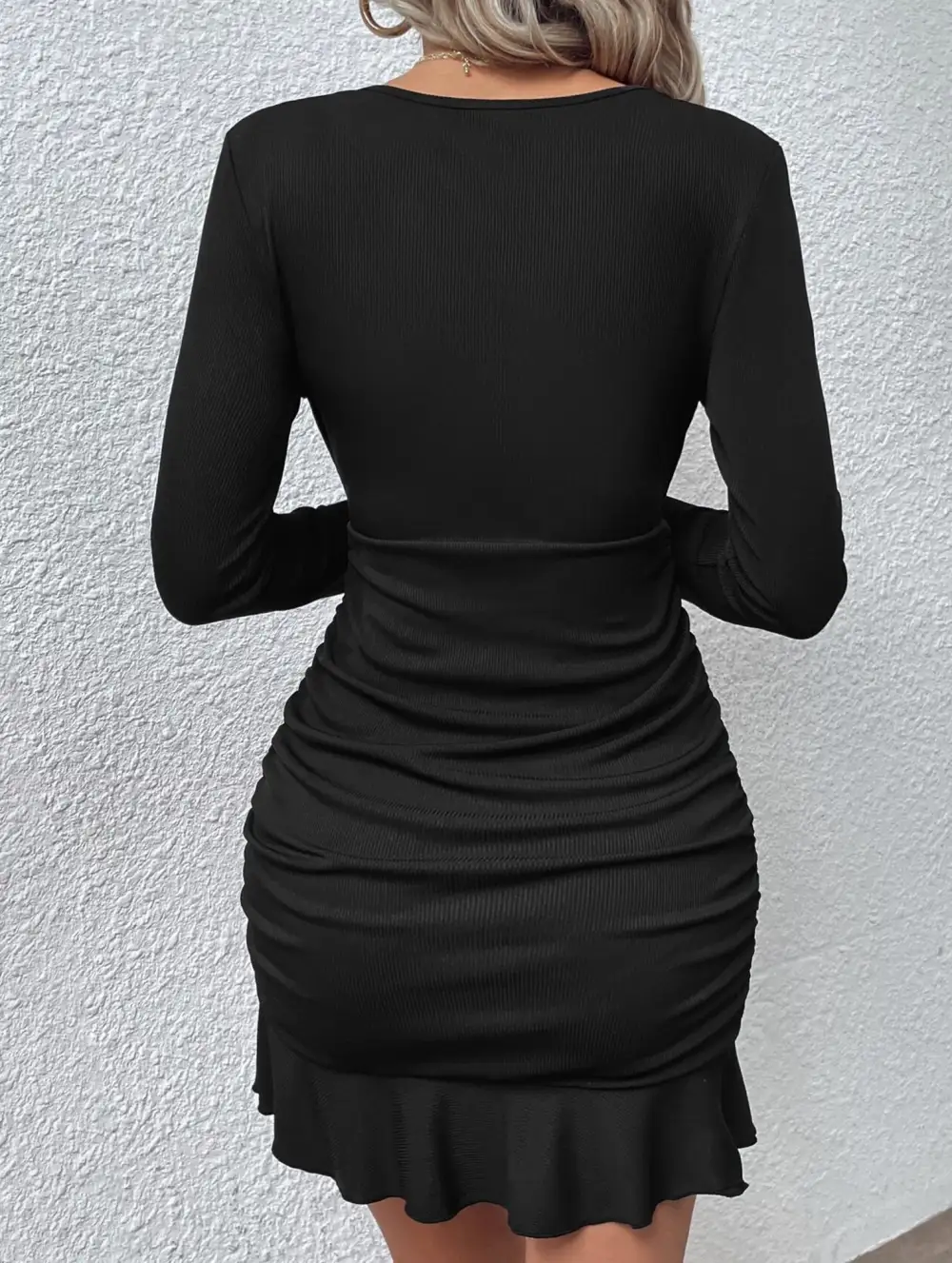 V Neck Ruffle Waist Bodycon Mini Dress