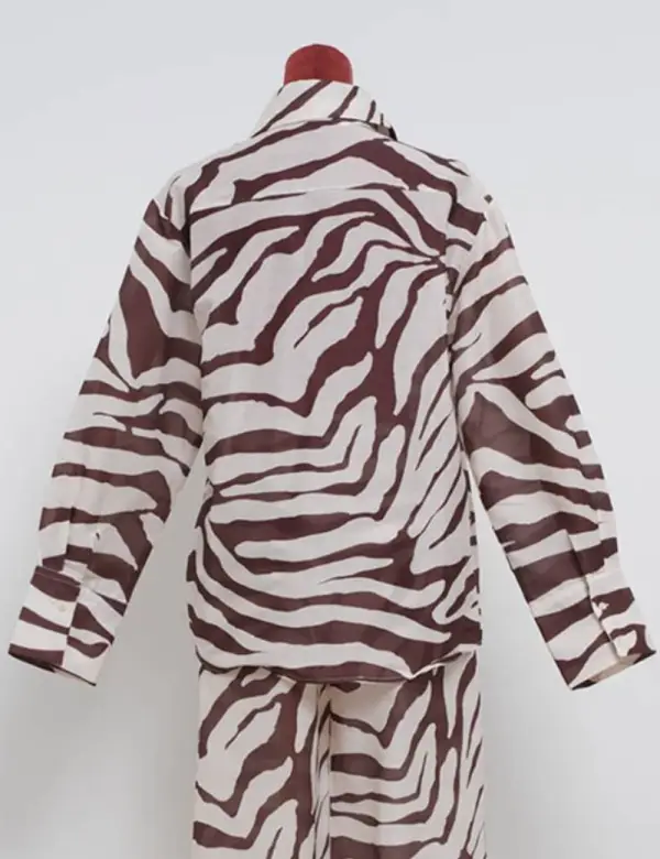 Zebra Print Button Front Long Sleeve Blouse