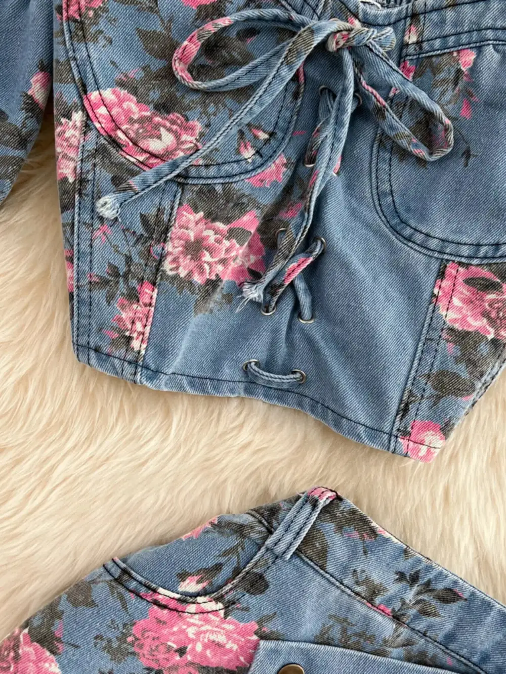 Smocked Denim Coordinated Set Pants
