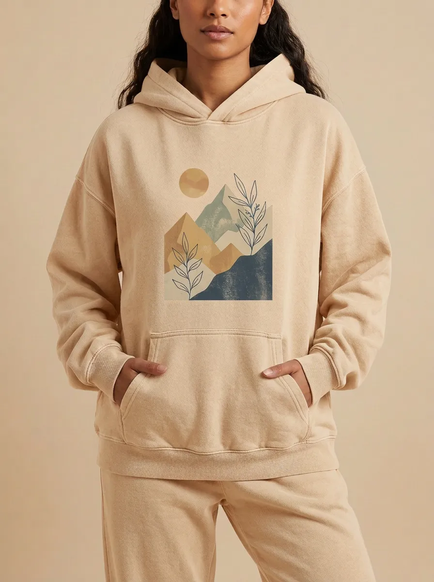 Nature Abstract Mountain Sun Botanical Hoodie