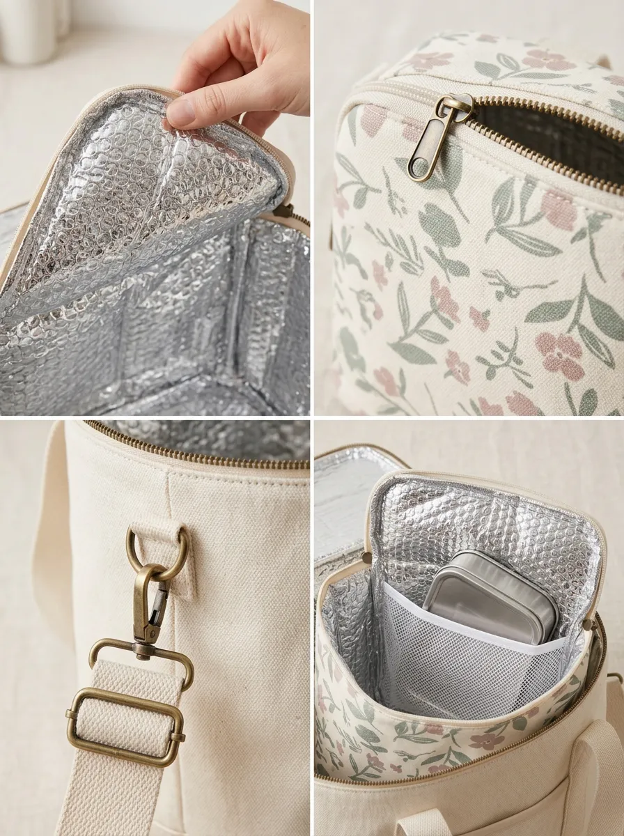 Floral Pattern Aesthetic Printed Thermal Insulated Lunch Bag