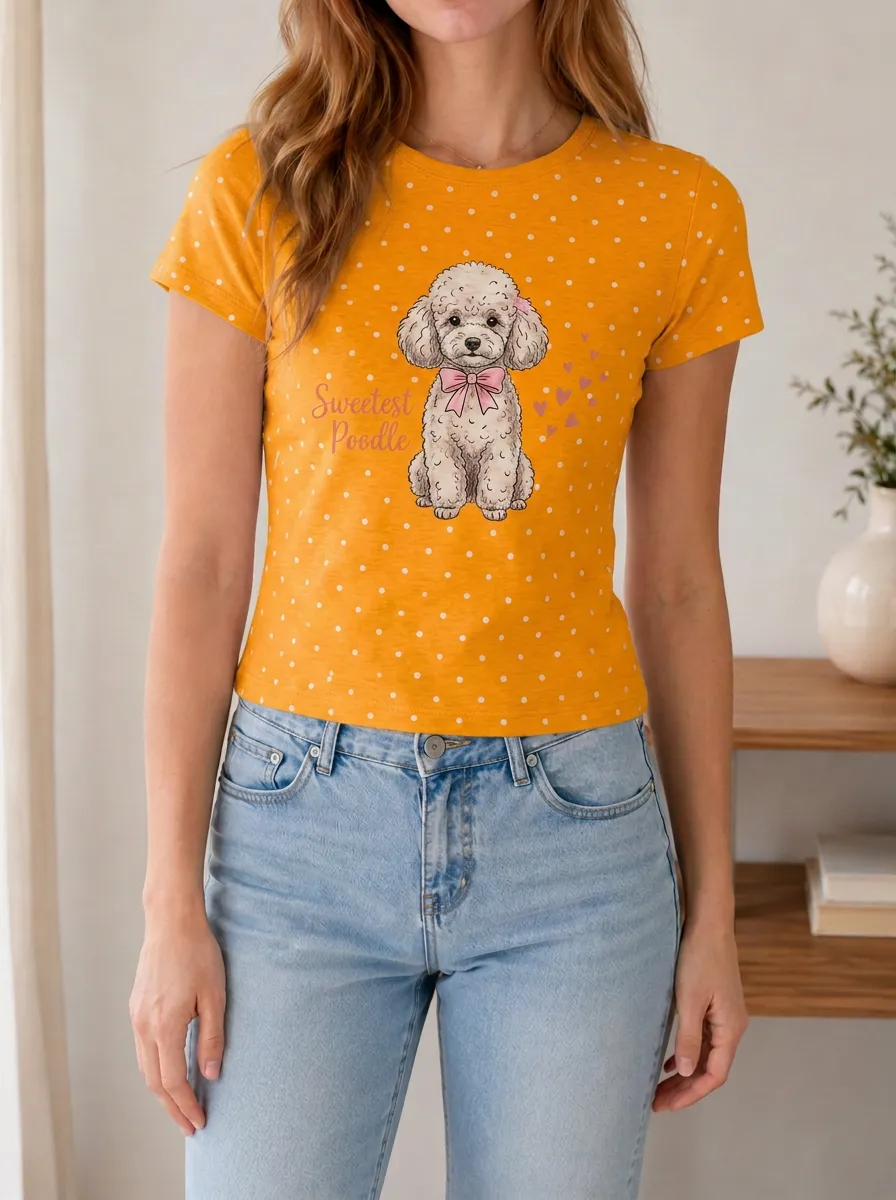 Women's Poodle Dog Lover Sweetest Poodle Hearts Printed T-shirt