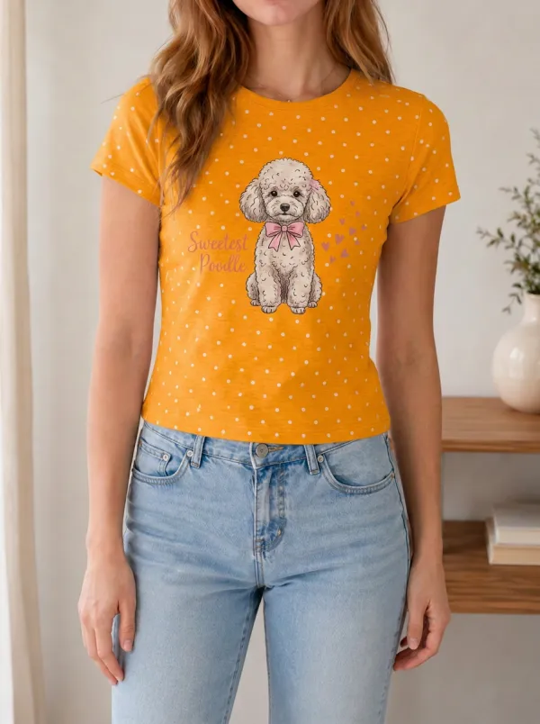 Women's Poodle Dog Lover Sweetest Poodle Hearts Printed T-shirt