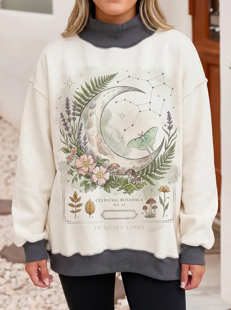 Women's Moon Moth Floral Printed Sweatshirt