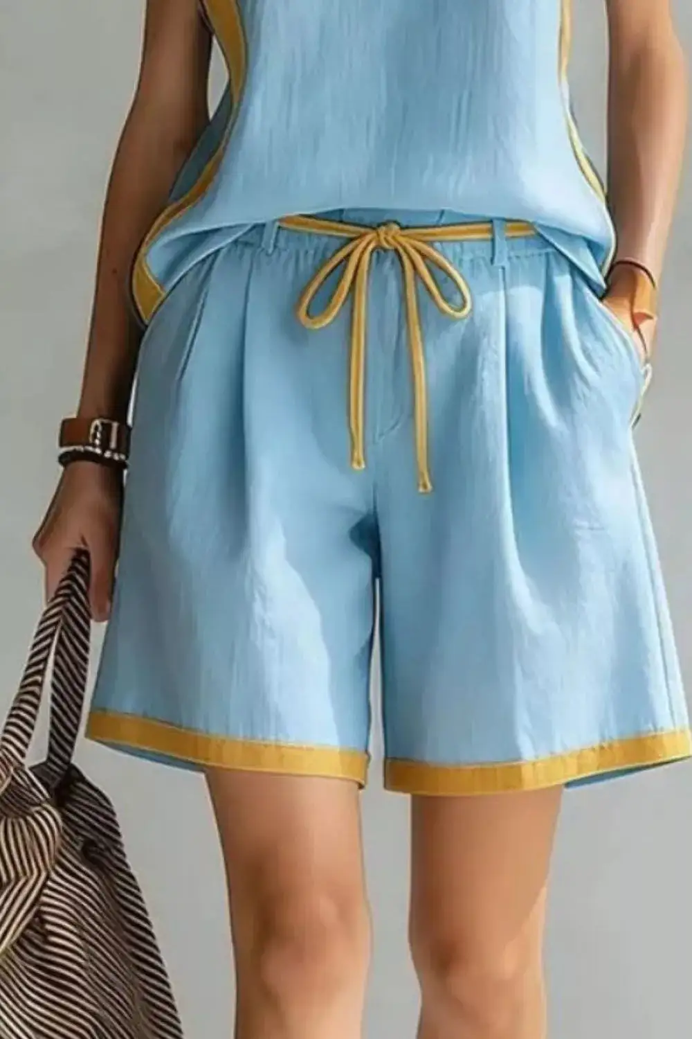 Contrast Trim Tank Shorts Set