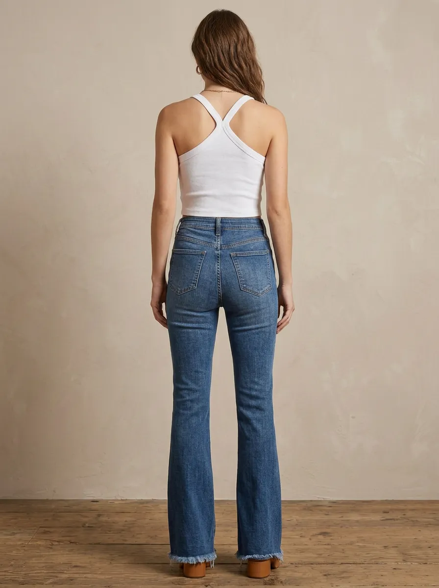 Women's Modern High-Waisted Raw Hem Flared Denim Flare Jeans