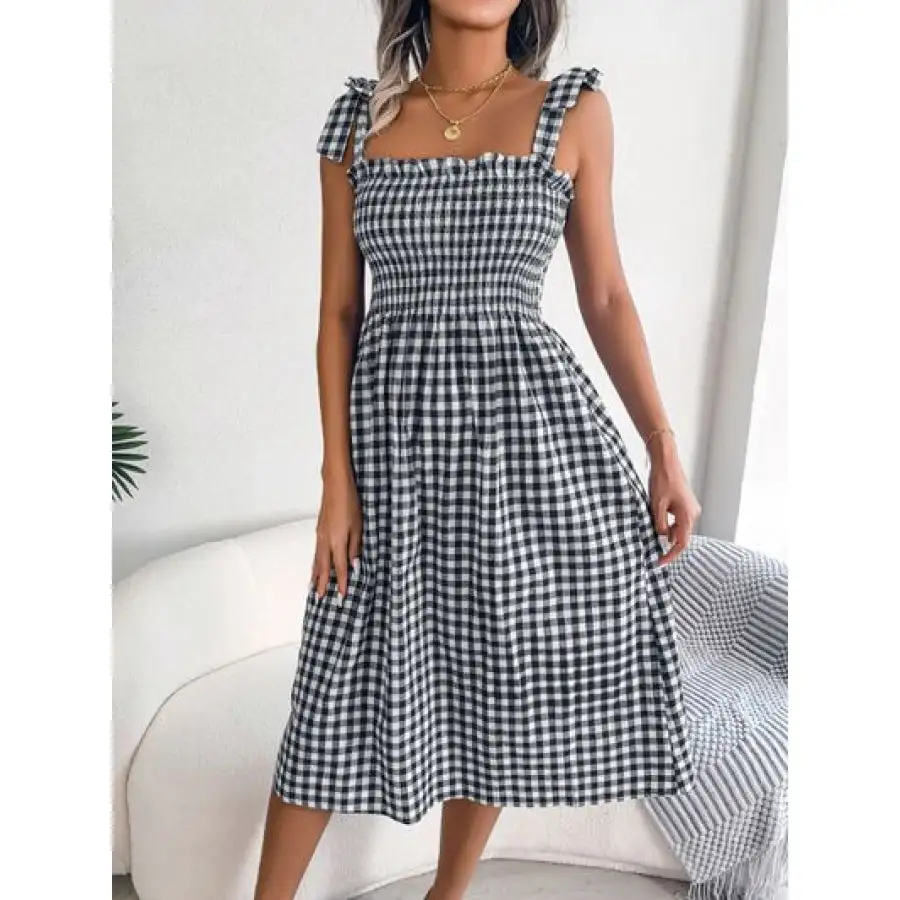 Frill Square Neck Midi Dress