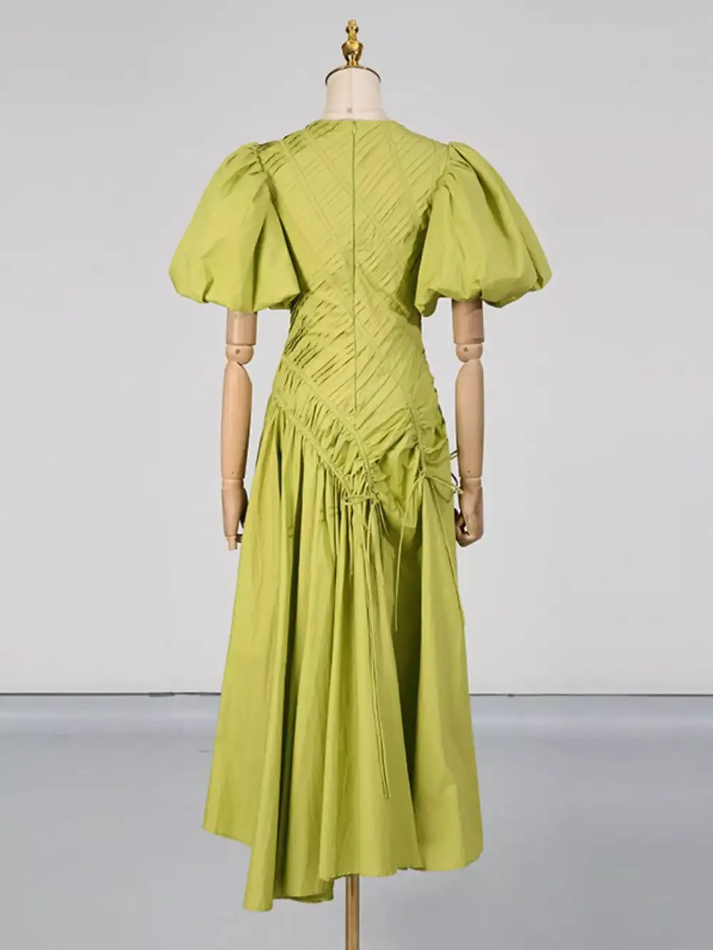 Puff Sleeve Ruched Midi Dress