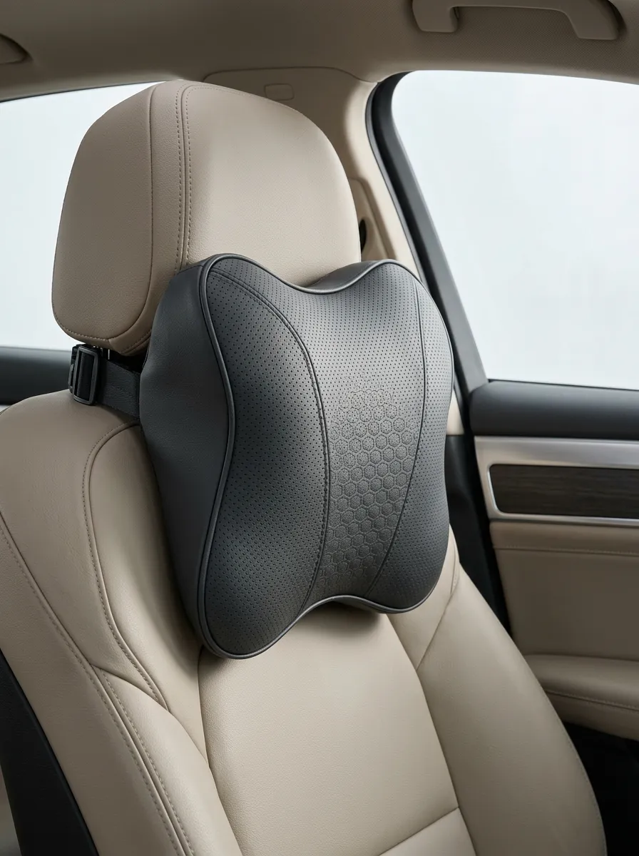 Neck-Support Perforated Honeycomb Leather-Look Car Neck Support Pillow