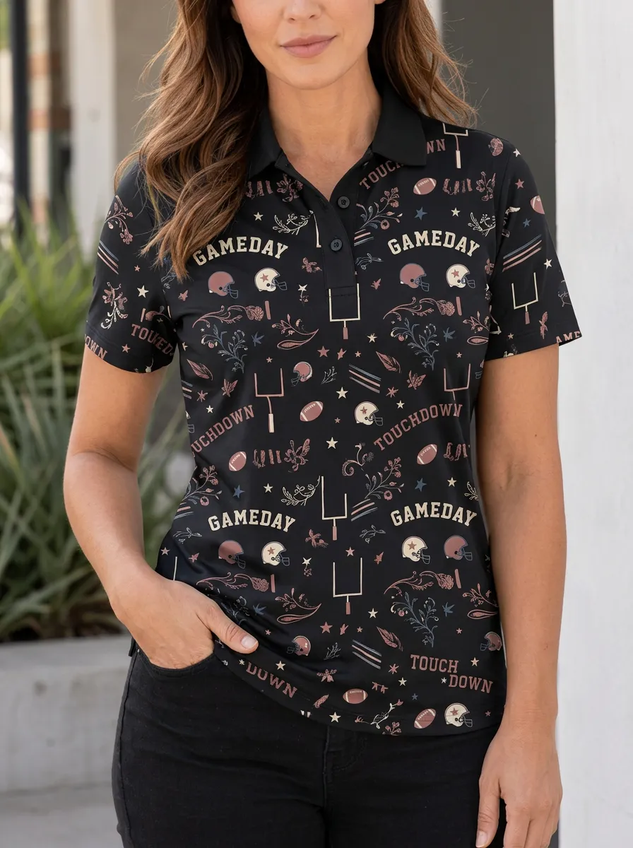 Football Fan Gameday Touchdown Helmet Graphic Polo Shirt