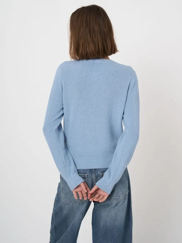 Cotton Cashmere Button-Front Ribbed Cardigan
