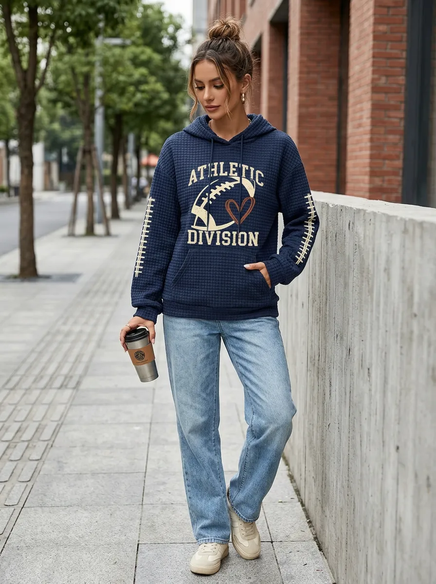 Women's Football Lover Athletic Division Heart Printed Hoodie