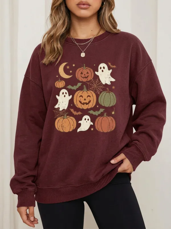 Women's Halloween Pumpkin Ghost Printed Sweatshirt