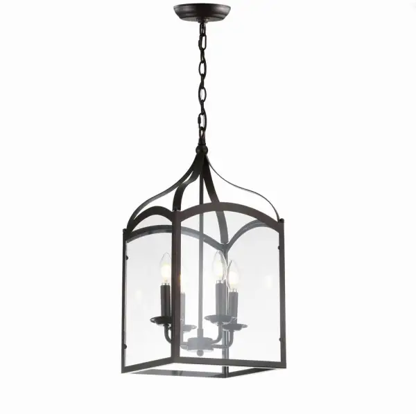Four-Light Traditional Classic Lantern Metal Glass LED Pendant