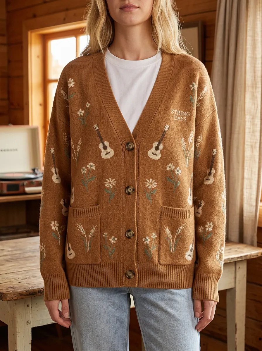 Floral Knitted Women's Country Music Casual Cardigan