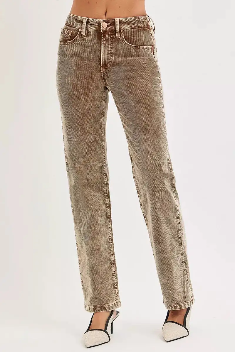 Tummy Control Mid Rise Straight Leg Corduroy Pants