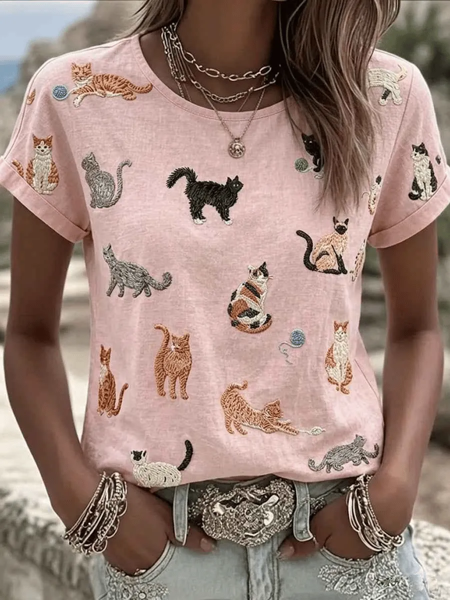 Women's Cat Printed Casual T-Shirt💛100% For Shelter Pets🐱🐶