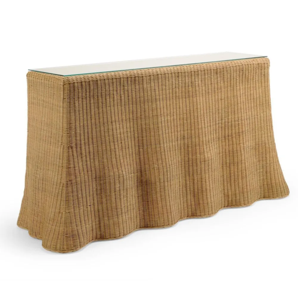 Wicker Scalloped Console Cabinet