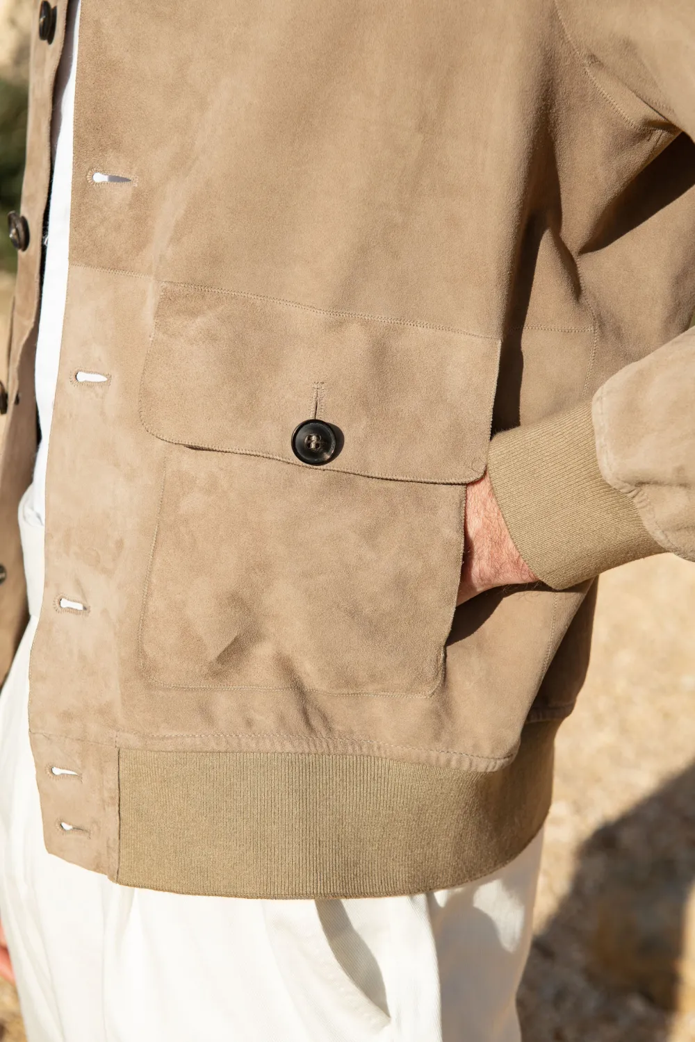 Beige Soft Suede Lapel Jacket