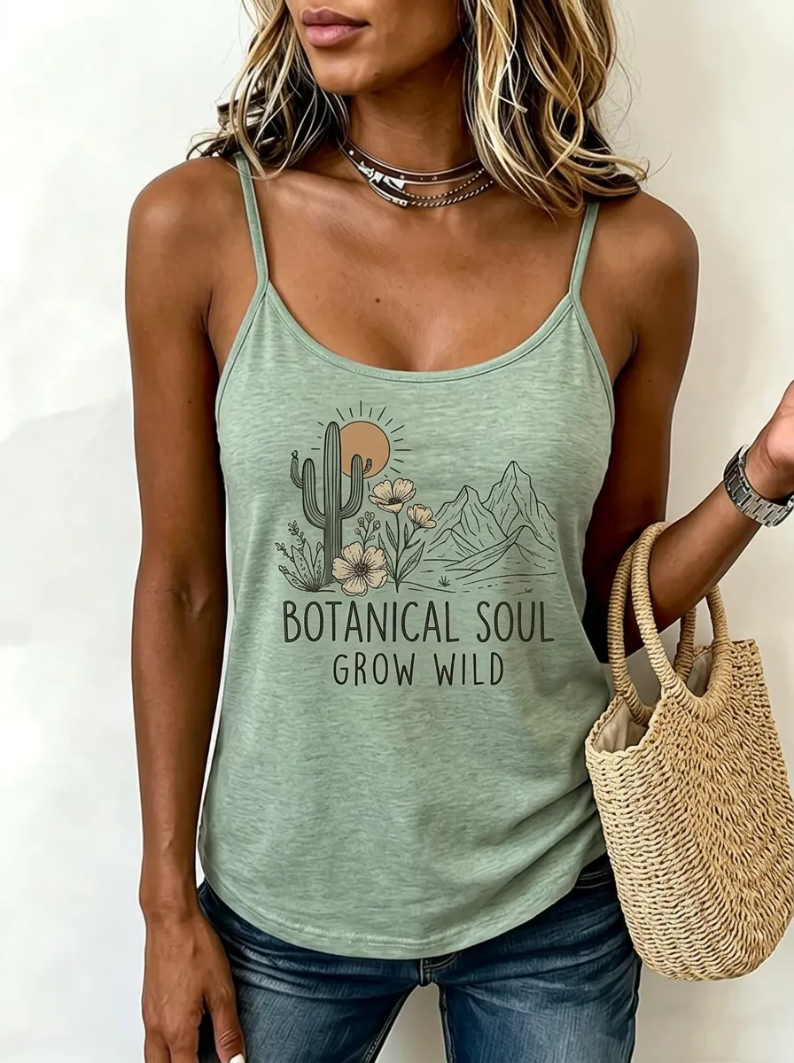 Women's Botanical Soul Cactus Mountain Printed Tank Top