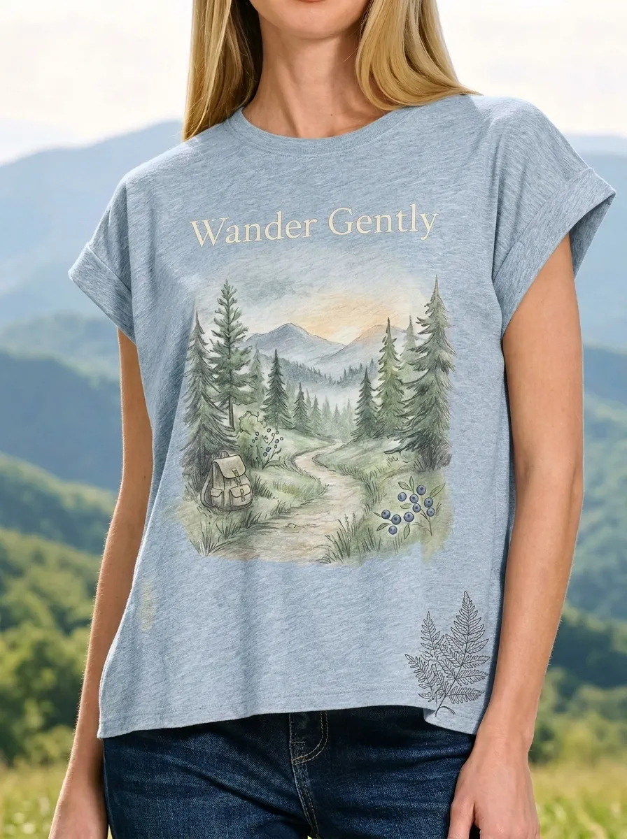 Women's Nature Hiking Wander Gently Forest Landscape Printed T-shirt